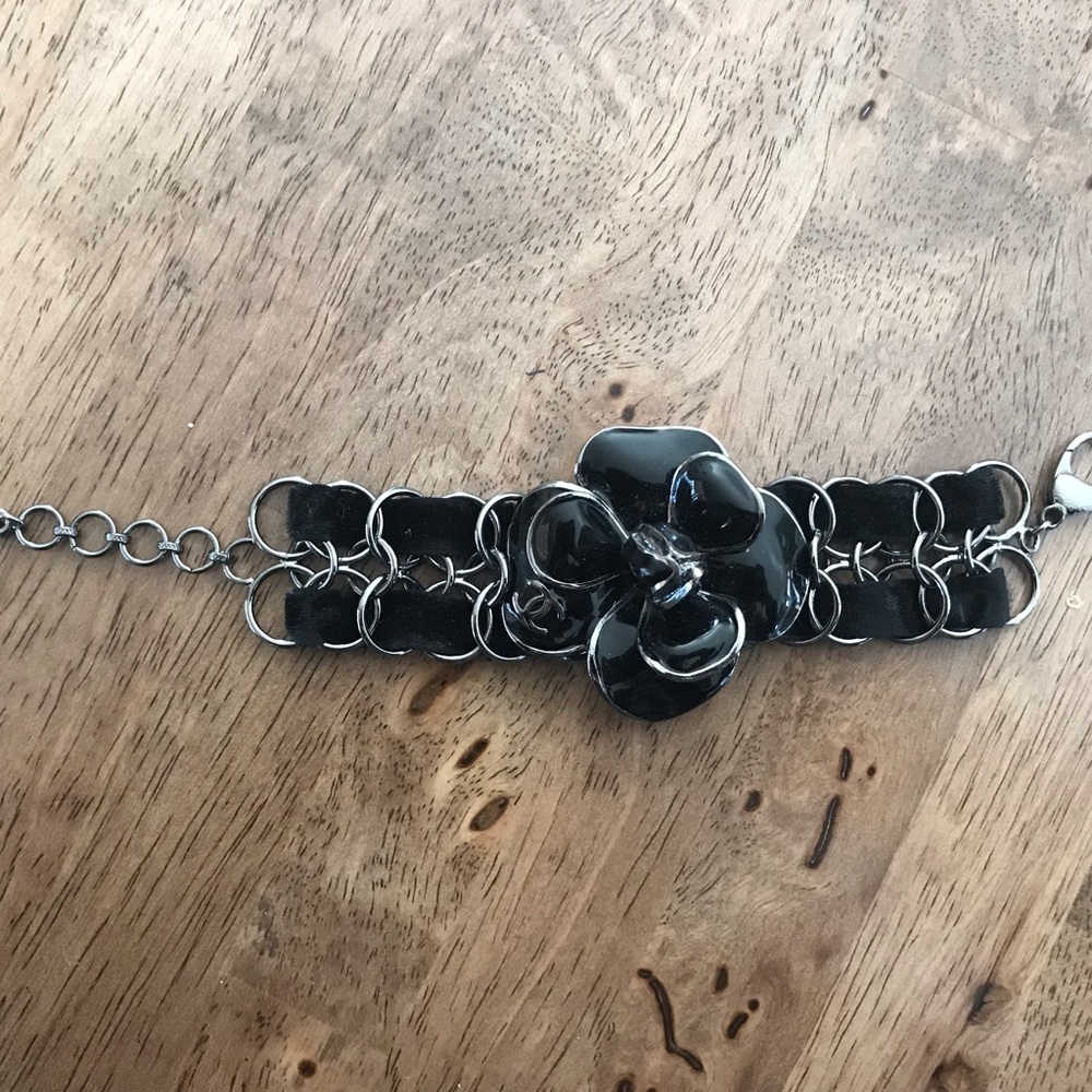 Classic Authentic Chanel Black Flower Bracelet